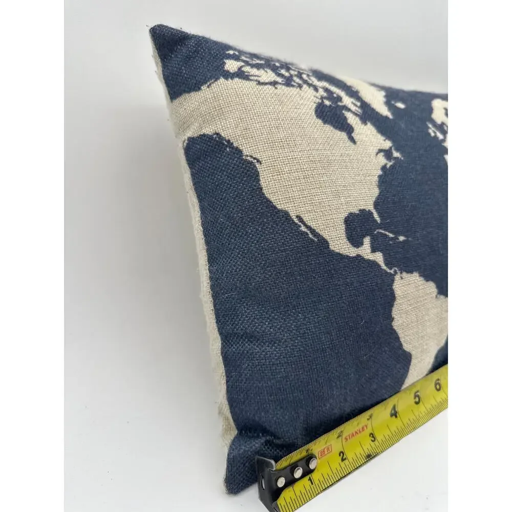 Burlap Linen Dark Blue World Map 18